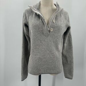 The North Face Hooded Sweater Women's Gray V-Neck Button Pullover Pockets